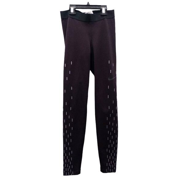 Nike Pro Dri-Fit Linear Rain Leggings Base Layer Women's Small Burgundy Wine - Picture 2 of 4